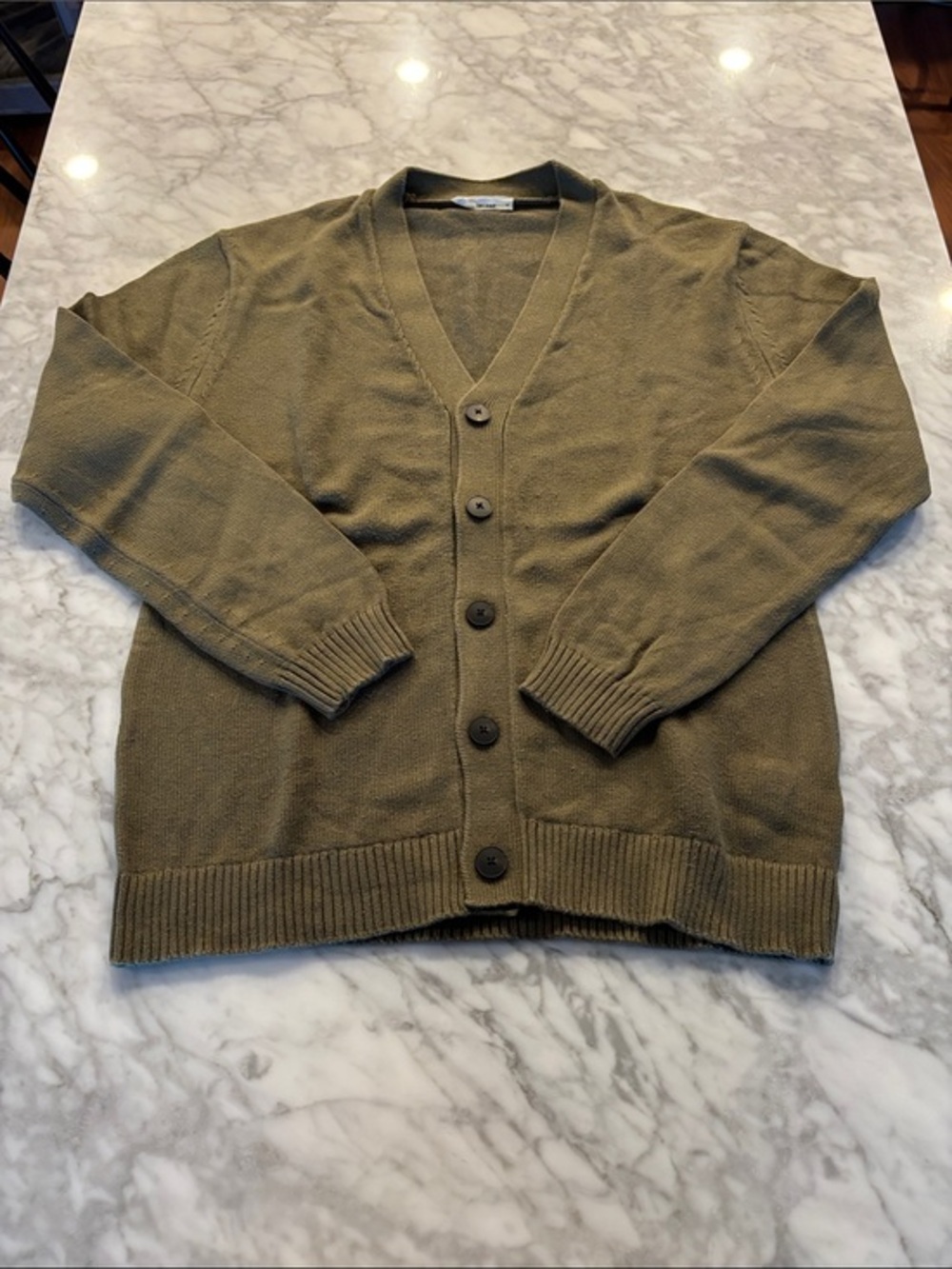Everlane Olive Green V-Neck Button Cardigan